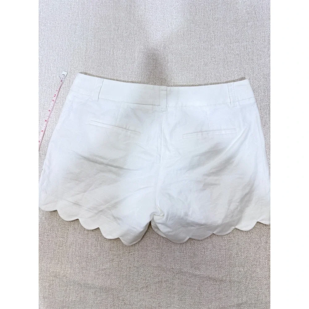 J.Crew White Scalloped Hem Linen Cotton Shorts Size 4 E9685 - Picture 4 of 5